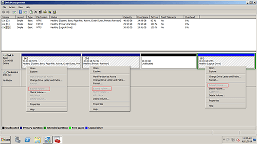 Extend Volume disabled